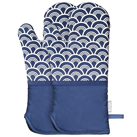 KIYA Oven Mitts Sets - Heat Resistant Oven Gloves with 100% Cotton Non-Slip Silicone for Cooking Baking Grilling (2-Piece Sets Blue)