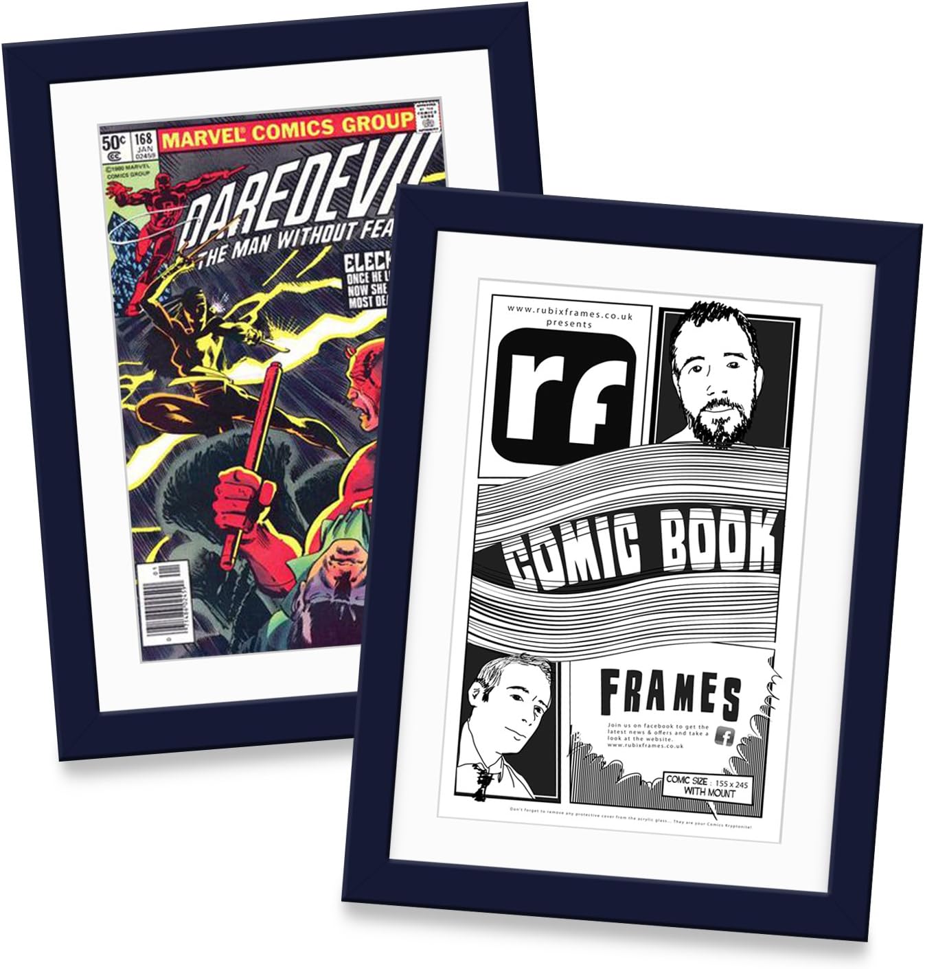 Comic Book Picture Frame - DARK BLUE - Quality Wooden Picture Frame with Acid Free Mount and Conservation Backing - Handmade to Order in England, Devon, UK by RUBIX FRAMES