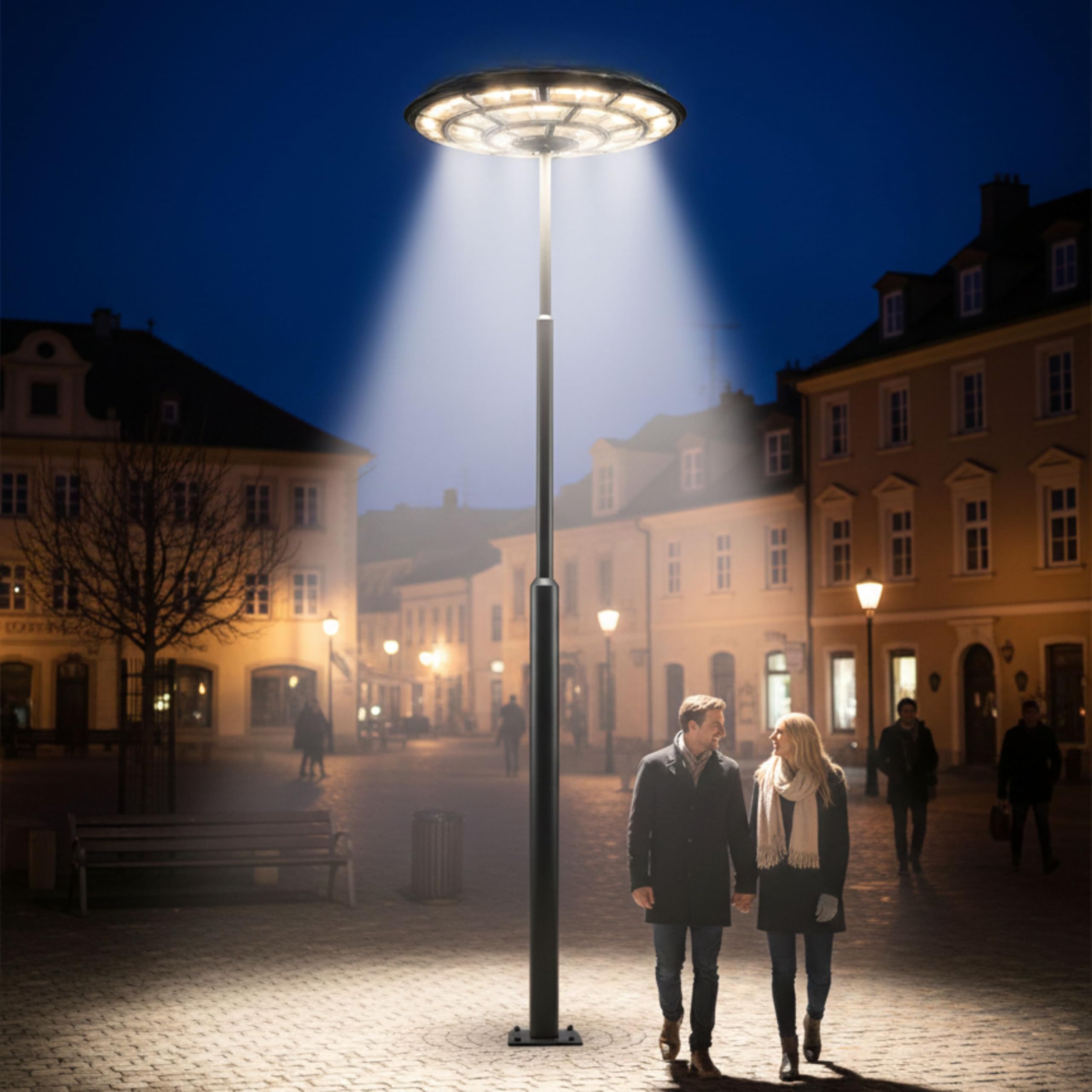 YASTA Lampione Solare da Giardino Esterno 2000 Watt Ø 61cm Faro Led Stradale Forma Ufo Con Telecomando Luce Fredda Lampada con Sensore Movimento e Crepuscolare IP67