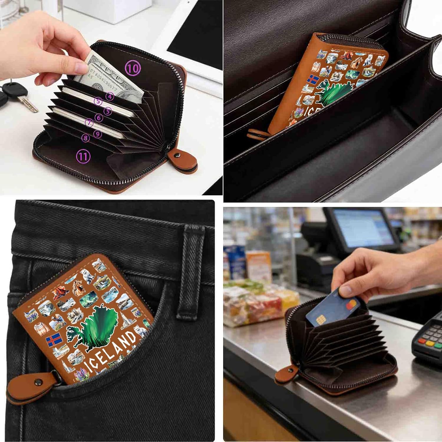FEELMEM Iceland Souvenirs Leather Credit Card Holder Wallet Icelandic Culture Iceland Travel Gift Tourist Welcome Gift
