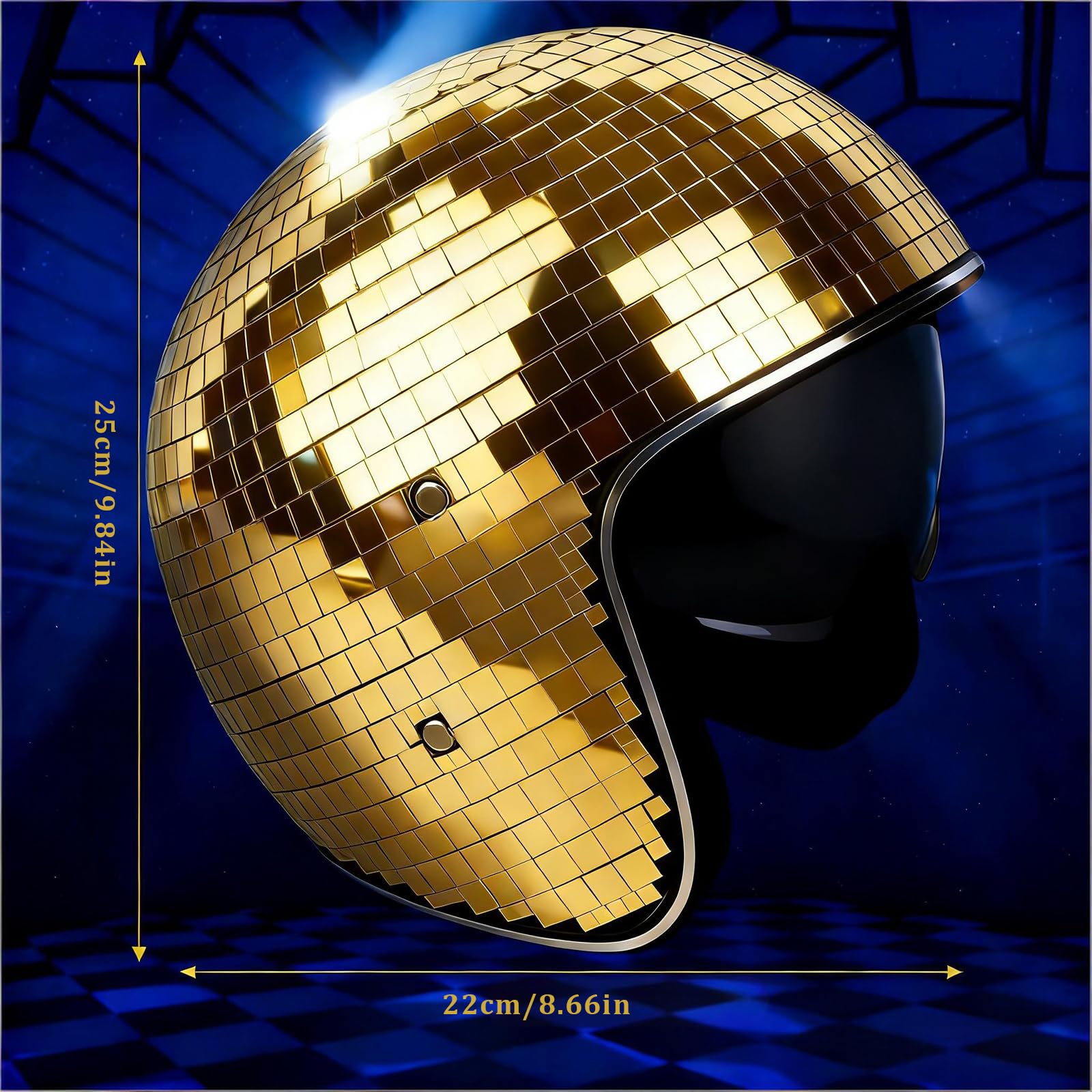 De Boule Disco en Verre Miroir - Avec Visière Rétractable, Casquette De Boule Disco en verre miroir argenté pailleté pour homme et femme, DJ, club, scène, bar, fête, mariage 25x25x21 Cm (Or)