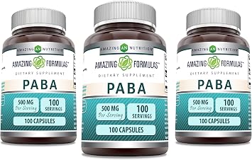 Amazing Formulas PABA Supplement | 500 Mg Per Serving | 100 Capsule | Non-GMO | Gluten Free | Made in USA 3 Pack