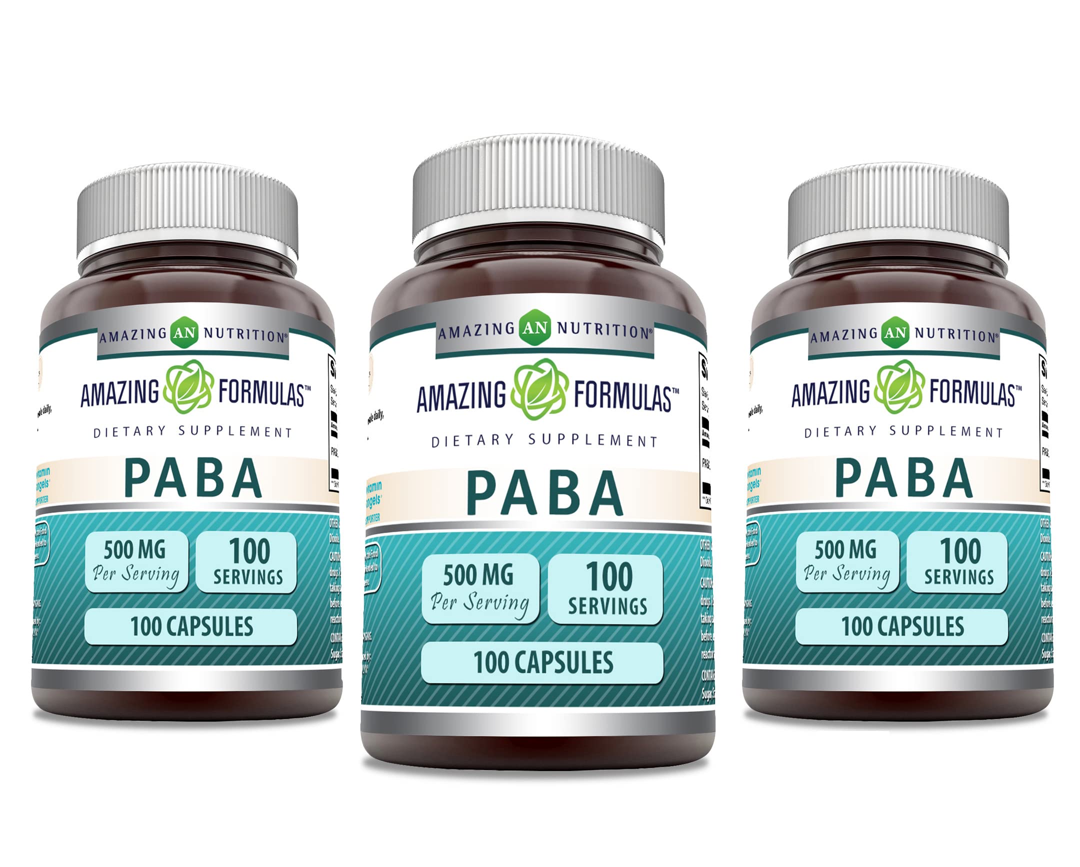 Amazing Formulas PABA Supplement | 500 Mg Per Serving | 100 Capsule | Non-GMO | Gluten Free | Made in USA (3 Pack)