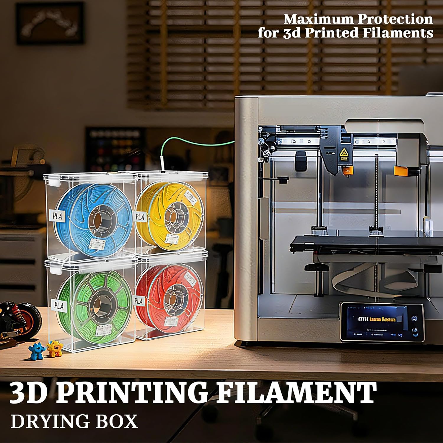 Filament Drying Box, 4 Pack Filament containers. This 3D Printer Filament Storage Box Features a Secure Sealing System that Keeps Them Waterproof and dust-Proof, Keeping Them Organized (4.0 L).