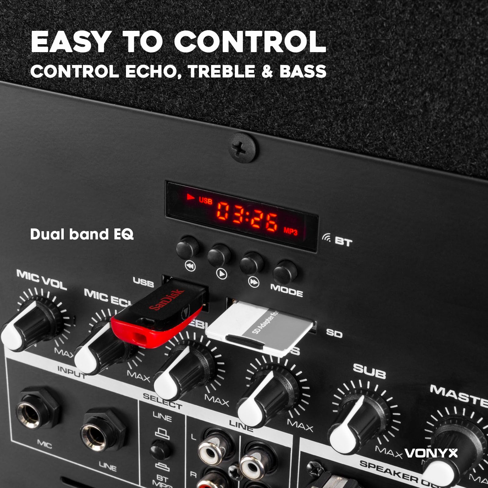 Vonyx VX1015BT Beginner DJ Set – 1000W PA-Anlage 2.1 + CDJ450 DJ-Mixer – 15" Subwoofer + 2X Tops + Stative – Bluetooth, USB, CD – Plug and Play – Ideal für Partys bis 50 Personen