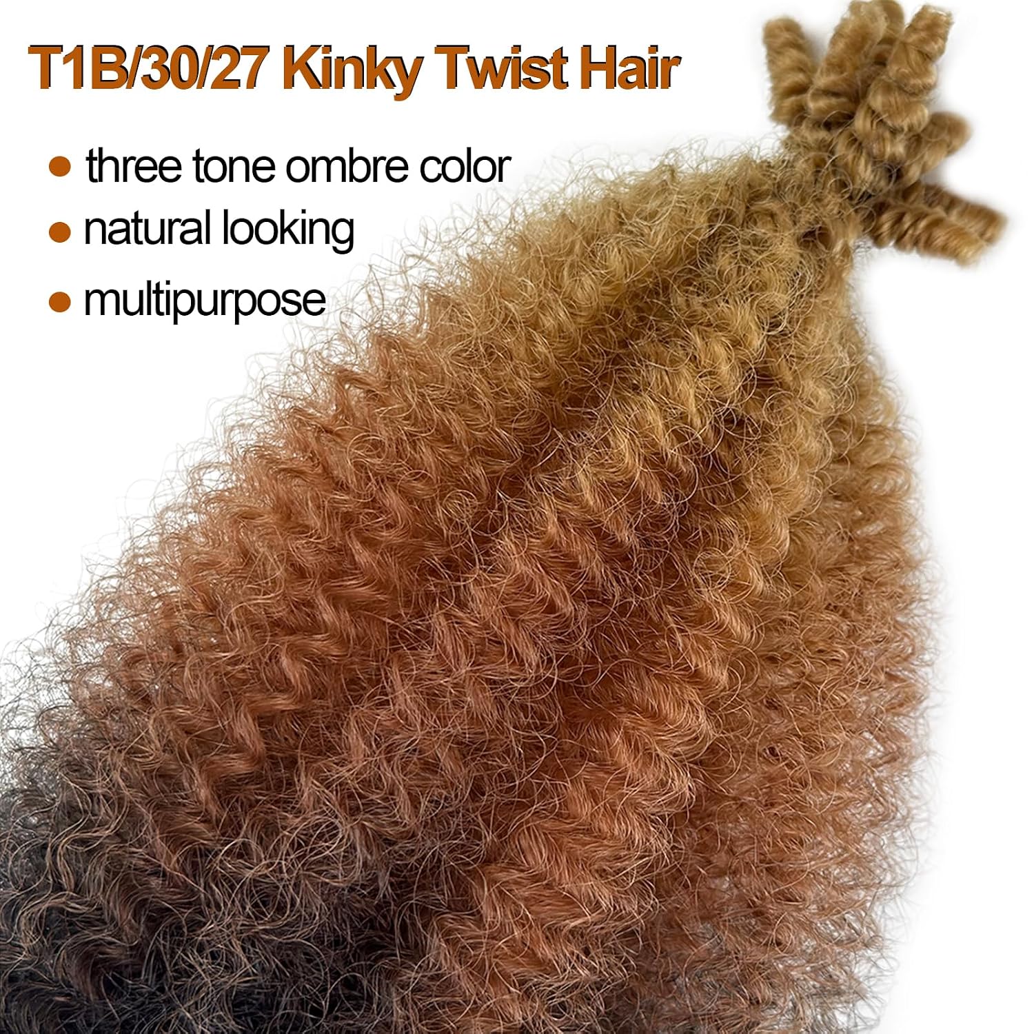 Springy Afro Twist Hair 1B/30/27 Ombre Marley Twist Braiding Hair 16 Inch Three Tone Ombre Twisted UP Spingy Afro Twist Braiding Hair 8 Packs Kinky Twist Hair for Locs