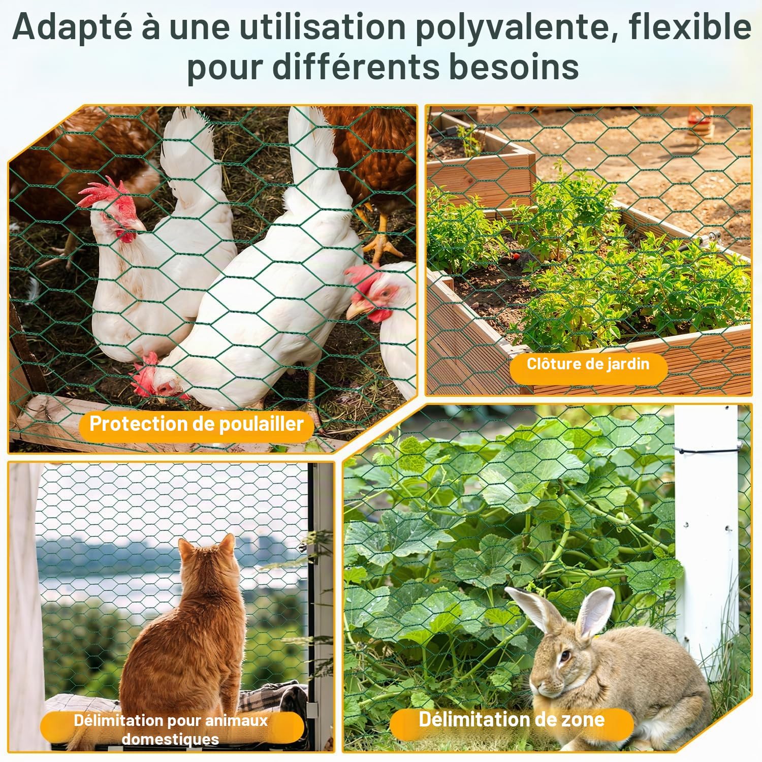 Eulenke Grillage hexagonal galvanisé pour lapin, grillage métallique, grillage hexagonal, largeur des mailles 27 mm, hauteur 50 cm, longueur 25 m, vert