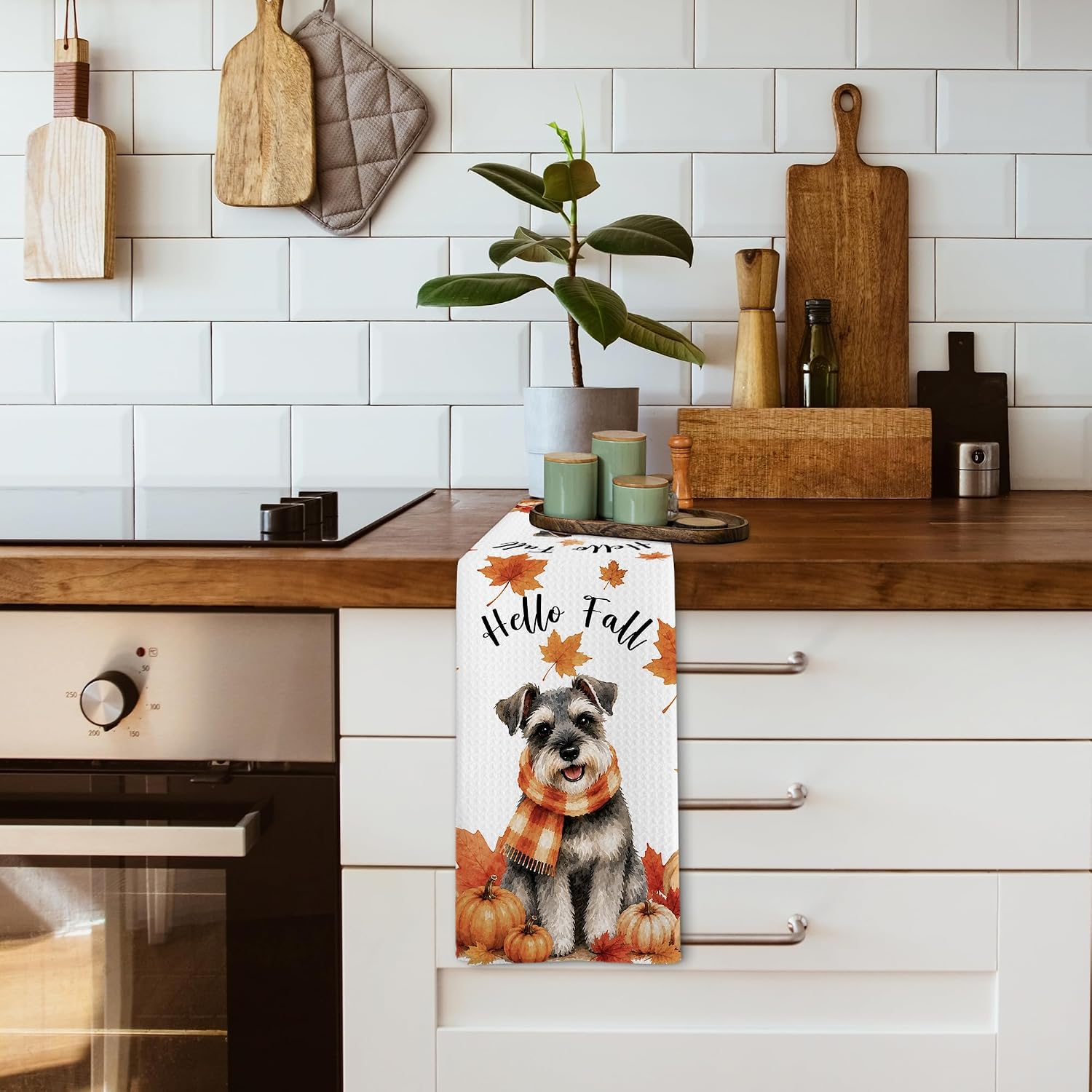 Hello Fall Schnauzer Dog Kitchen Towels and Dishcloths Gifts,16x24