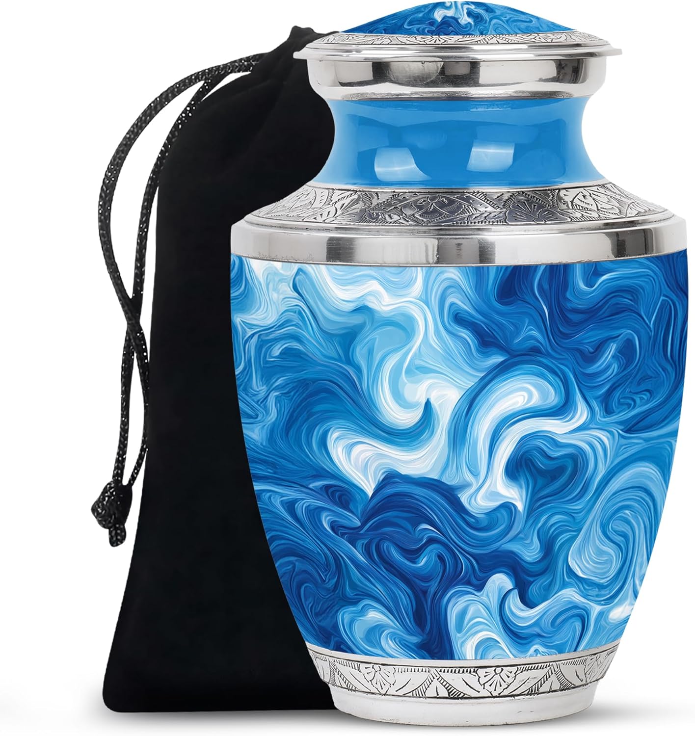 Fashionzaadi Blue Burial Urns – Large Urn for Women & Men – Memorial Urns for Human Ashes – Blue Cremation Urn for Grandmother & Grandfather – 10 Inch