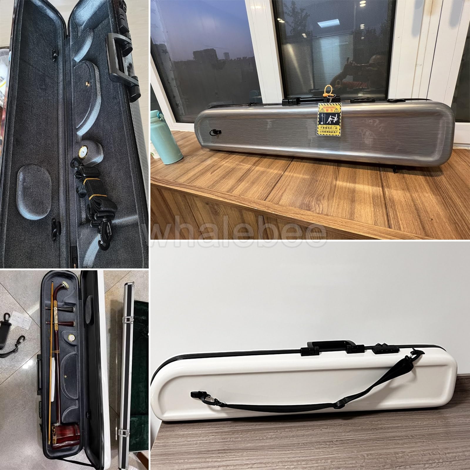 Erhu Box Wasserdicht, Fallendest, Tragbarer Erhu-Koffer Harzmaterial Mit Innenauskleidung Erhu Hard Case, 93×19×13cm Handtasche Für Erhu Mit Schultergurt, Zahlenschloss, Hygrometer