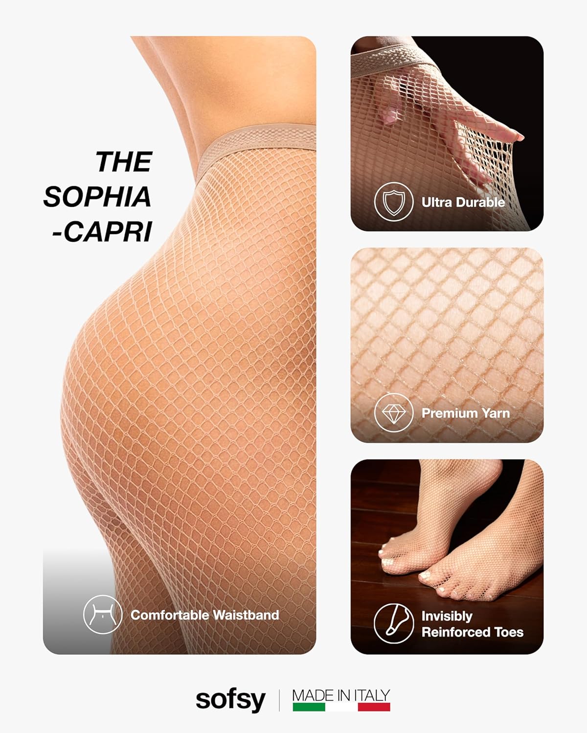 sofsy 10-Year Hosiery Craftsmanship - Italian Fishnet Stockings for Women | Goth High Waist Mesh Tights Reinforced Toe - Image 4