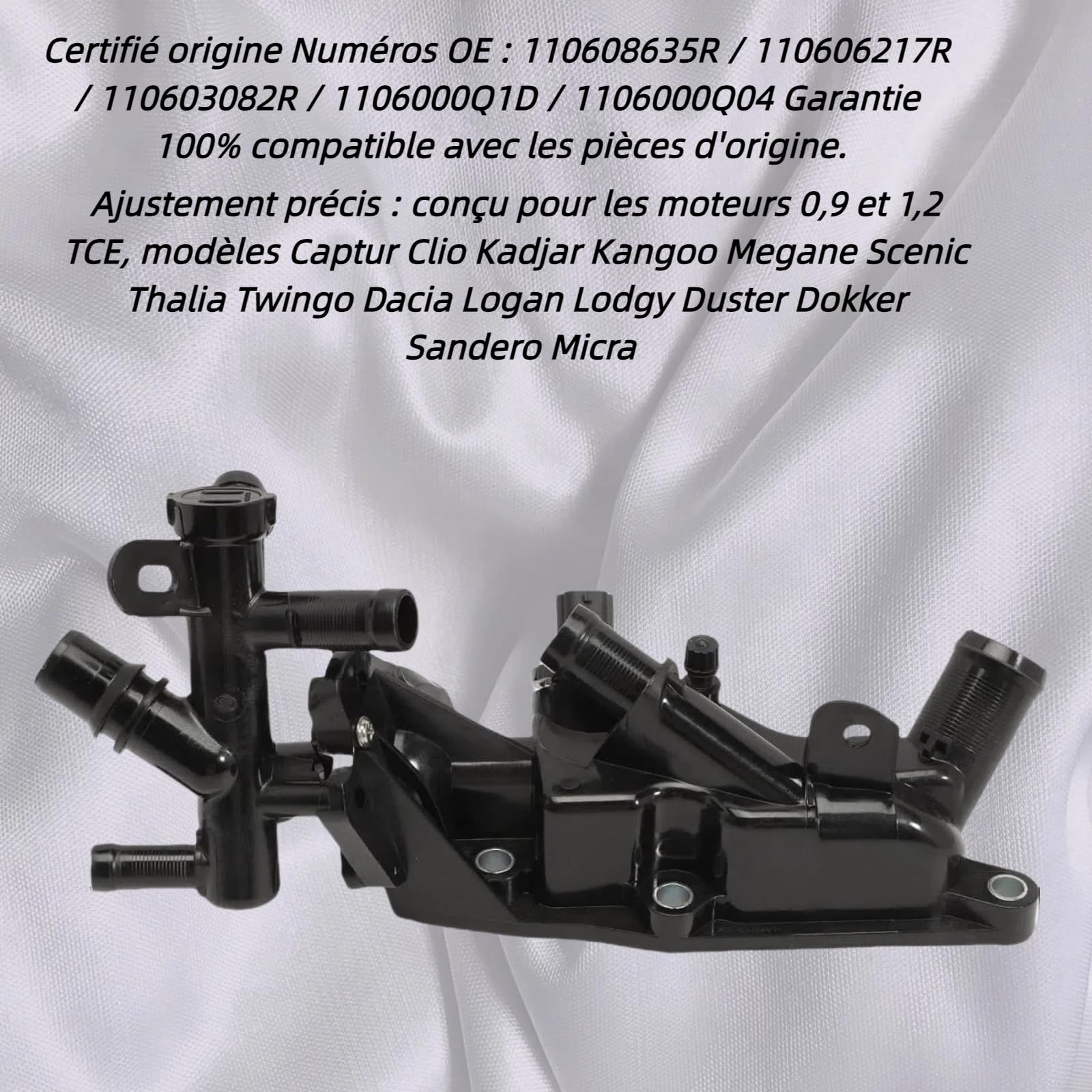 Boîtier de thermostat d'eau (Réf. 110608635R) compatible Captur/Clio/Kadjar/Kangoo/Mégane/Scénic et Dacia Logan/Lodgy/Duster/Sandero - Joint inclus