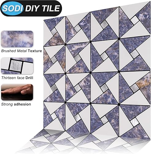 Miniatura 6 de V-MOZZA Azulejo de metal para salpicaduras de pelar y pegar, 10 hojas de azulejos de mosaico de despegar y pegar, molino de viento, rompecabezas de