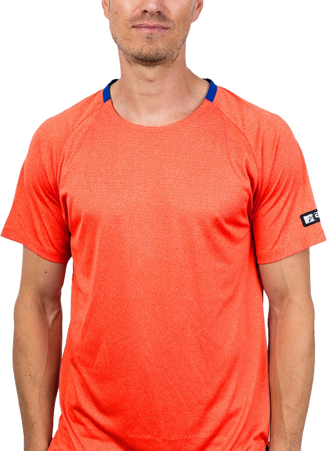 MTV Men's Standard T-Shirt, Breathable Athletic Workout Tech Tee for Active Wear, Short Sleeve Crew Neck, Gym Top Large Orange