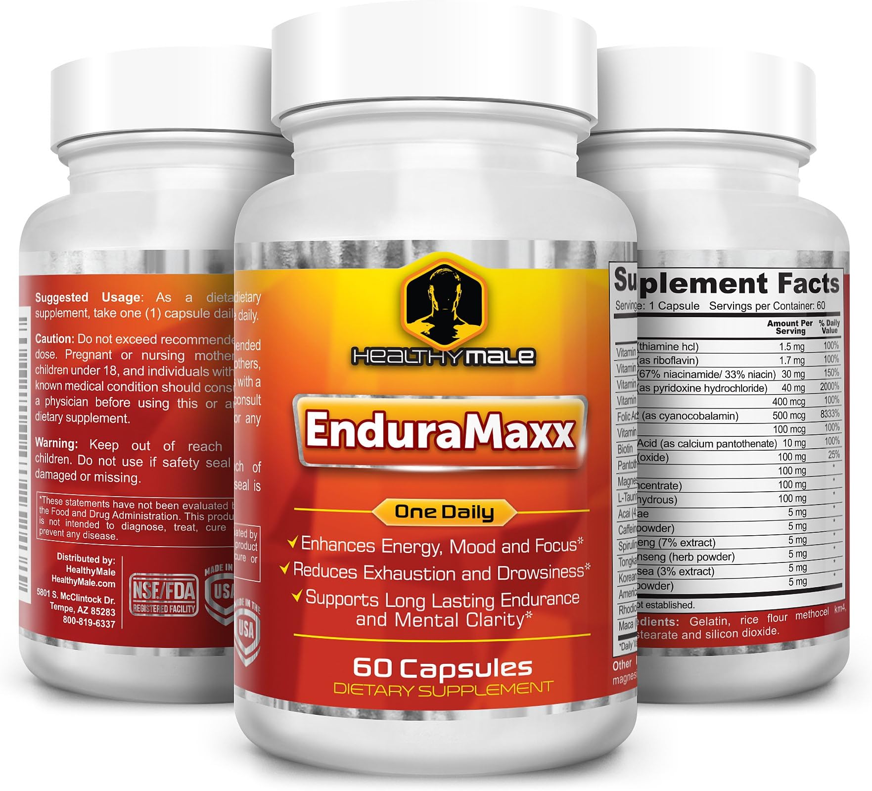 EnduraMaxx - Clarity, Focus, and Natural Energy Formulation Reduces Exhaustion and Drowsiness Tonkat Ali, Korean Ginseng Supplement for Men