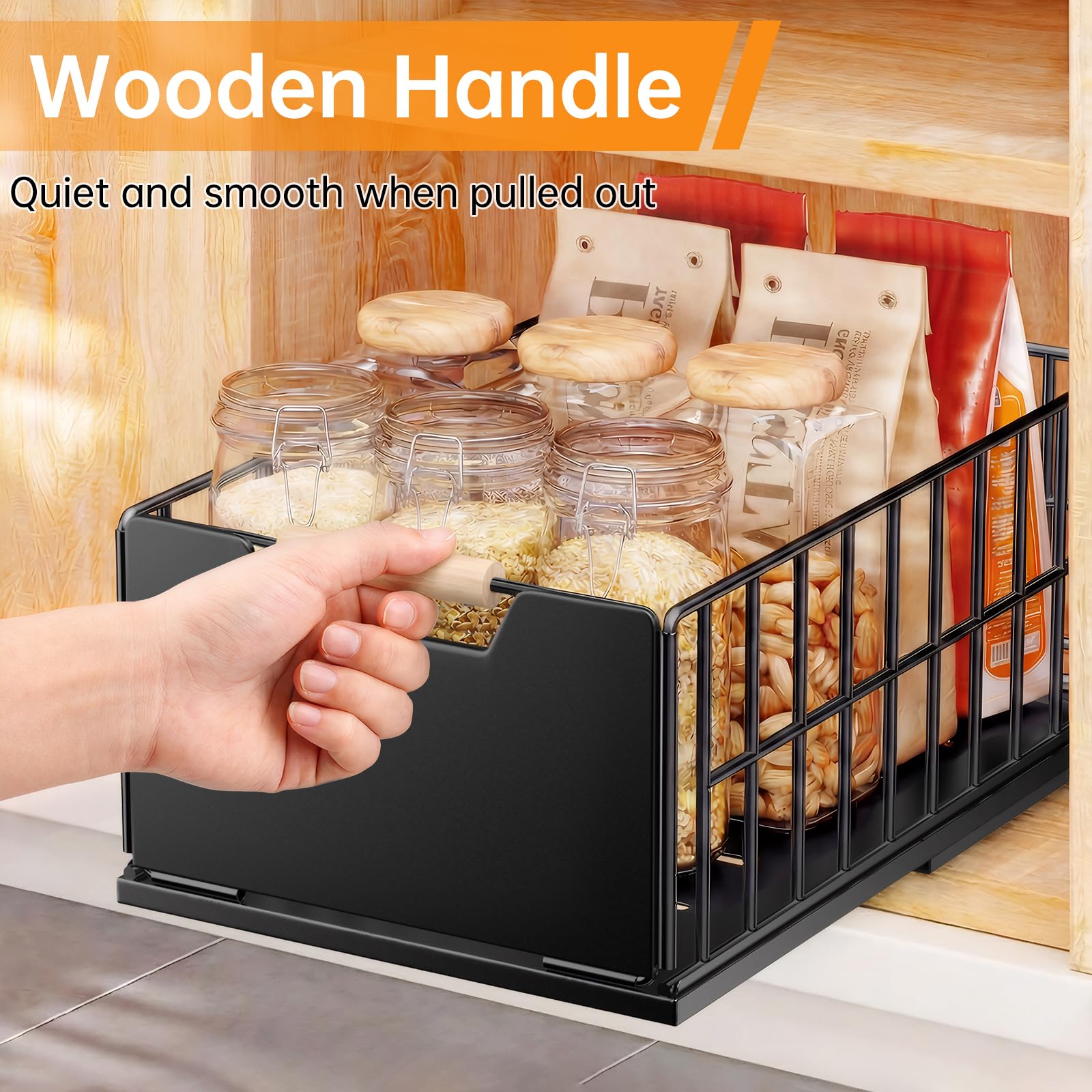 2 Stück Teleskopschublade Ausziehbare Schublade Küche, Slide Out Schubladen Organizer Mit Schubladenschienen und Kleber, Metall Pull Out Drawer für Küchenschränke(40T x 25B x 18H CM) - Ohne Bohren