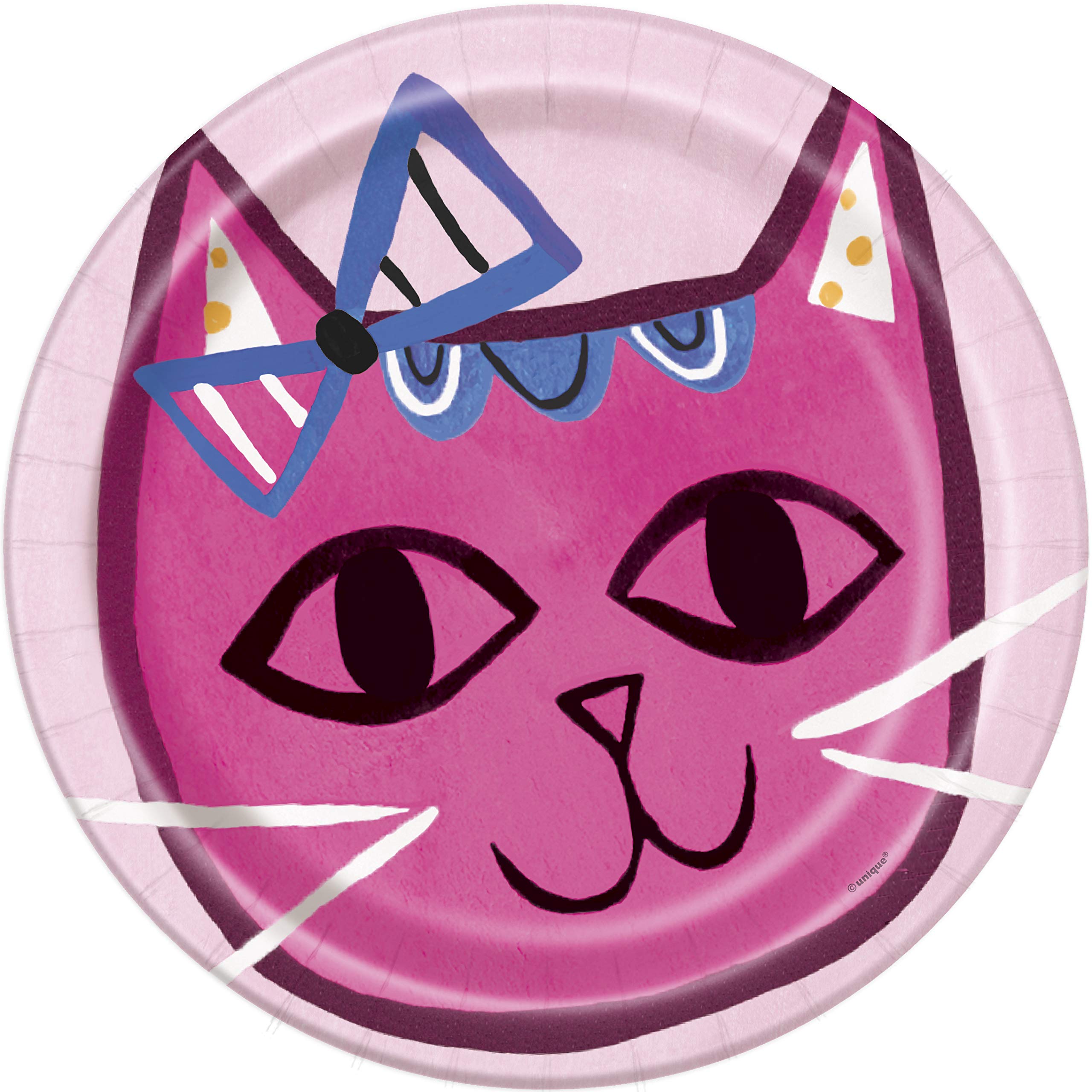 Unique Pink Cat Paper Cake Plates - Set Of 8, 7-Inch Dessert Plates For Cat-Themed Birthday Parties