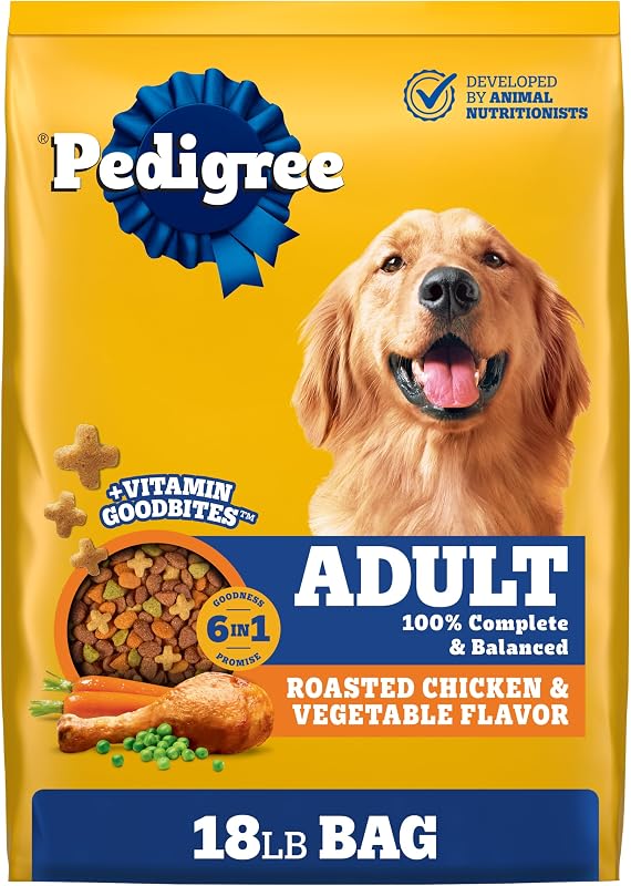 Pedigree Complete Nutrition Alimento seco para perros, pollo y verduras, 18 lb | Aumento de nutrientes, fibras prebióticas, 36 vitaminas y minerales, Omega 6 y zinc, sabores naturales, apoya la piel y el pelaje.