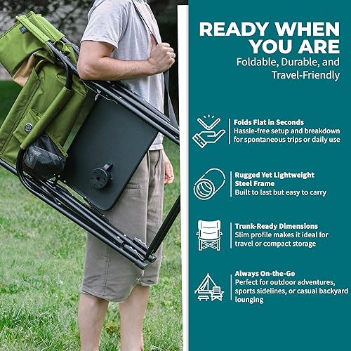 Miniatura 6 de Bliss Hammocks Asiento de director con calefacción de 24 voltios con 3 ajustes de calor, silla de campamento plegable portátil de 21 pulgadas de