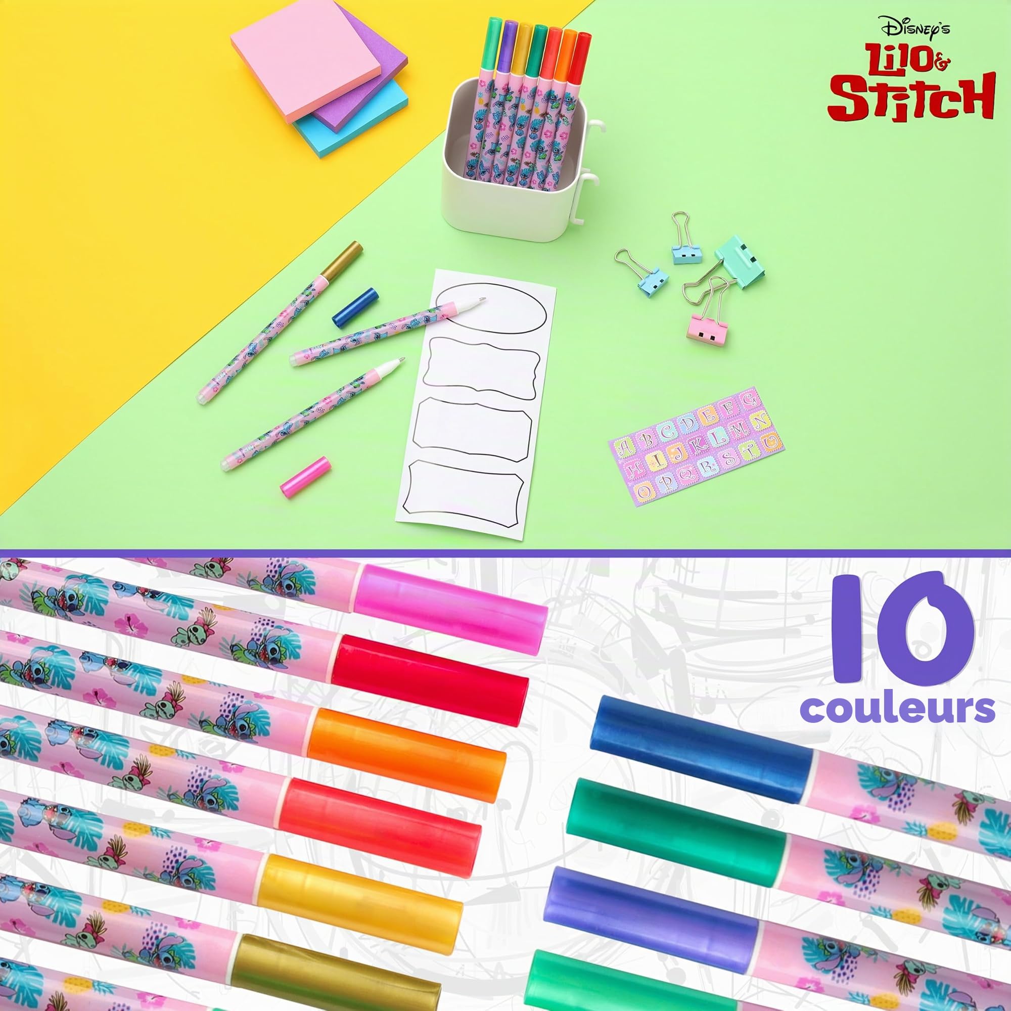 Disney Stitch Stylos Gel pour Enfants, Set Multicolore de 10, Fournitures Scolaires (Multi Stitch)