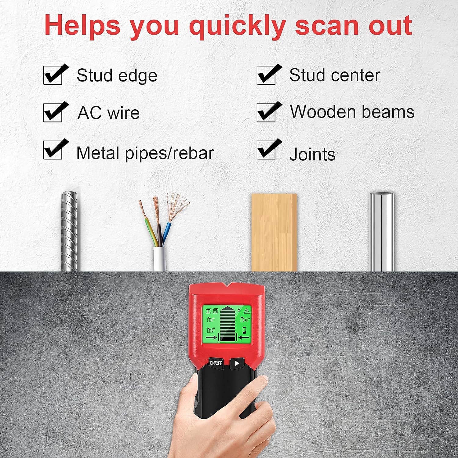 Stud Finder Wall Scanner Upgrade 5 in1 Professional Electronic Stud Sensor Wall Scanner Center Finding with Battery Audio Alarm for Wood AC Wire Metal Studs Detector (STUD FINDER 5 IN 1)