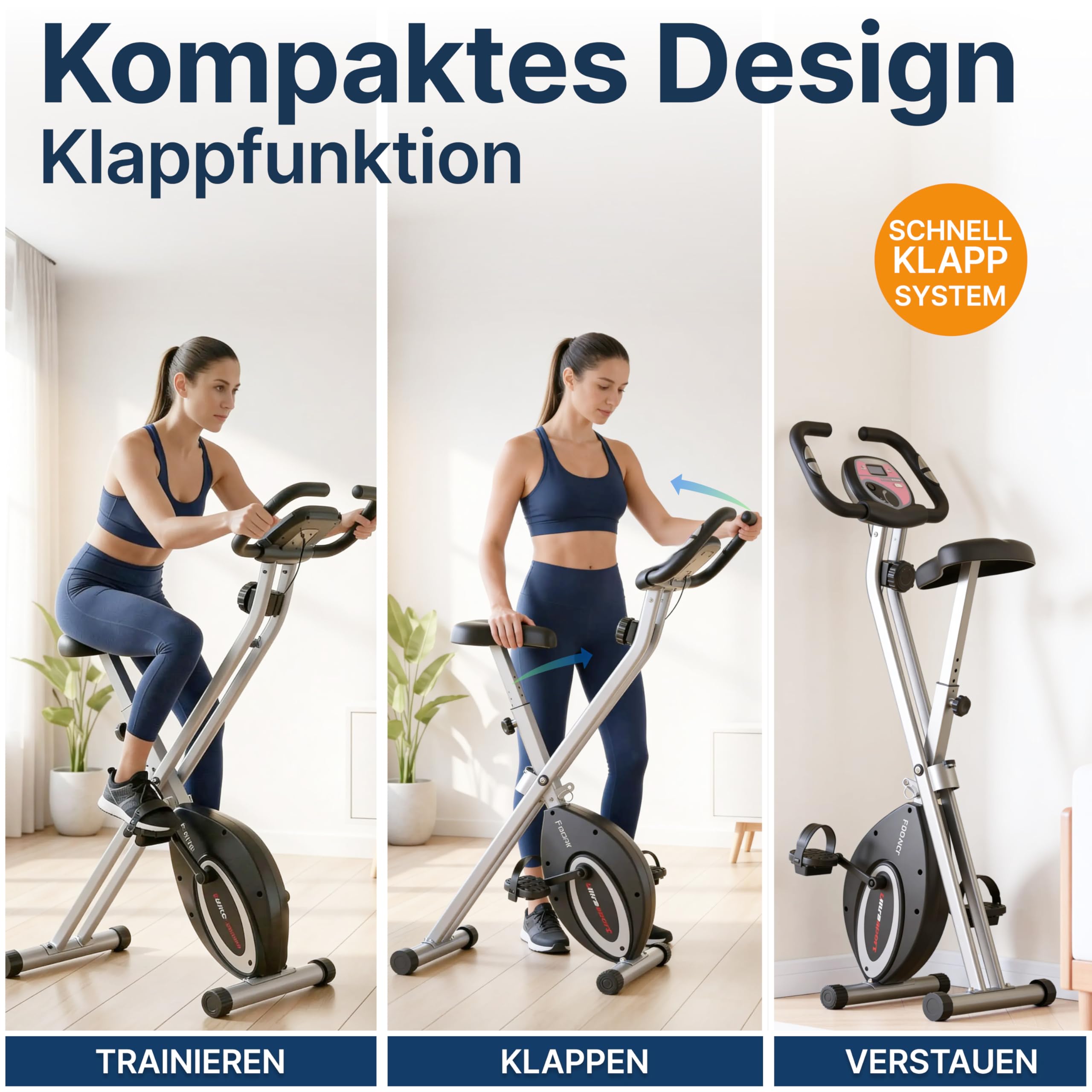 Ultrasport Heimtrainer Fahrrad Klappbar I Hometrainer Fahrrad Klappbar Extra Leise bis 130 KG mit Komfort-Sattel I Ergometer Heimtrainer, Fitnessbikes, Indoor Bike, Trimmrad
