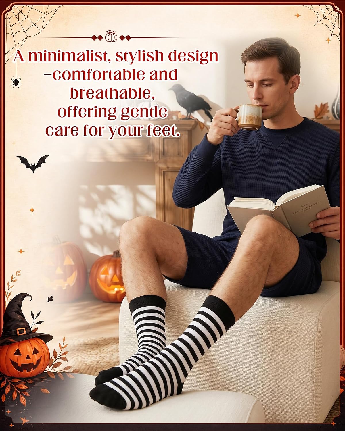 Syhood 2 Pairs Men's Dress Socks Father's Day Combed Cotton Anti Odor Quick Dry Moisture Wicking Size 8-14 Crew Socks