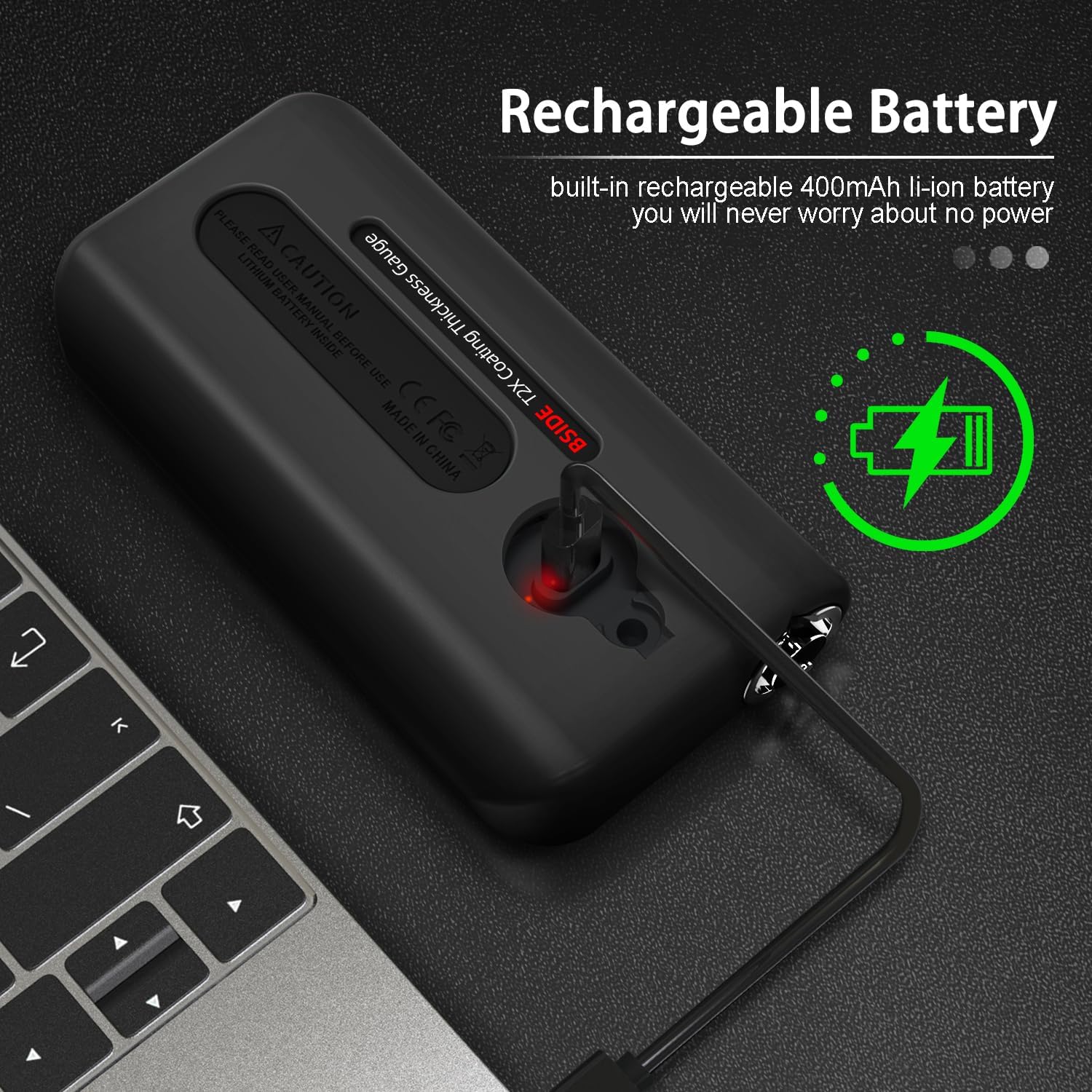 BSIDE T2X charging via USB cable, showing the charging port and indicator light