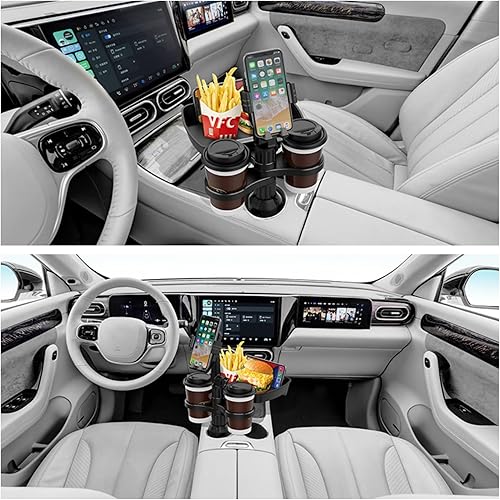 Miniatura 5 de Portavasos multifuncional para coche, soporte para teléfono móvil, extensor de coche 5 en 1, base ajustable, rango de sujeción de 2.6-4.1 in (gris)