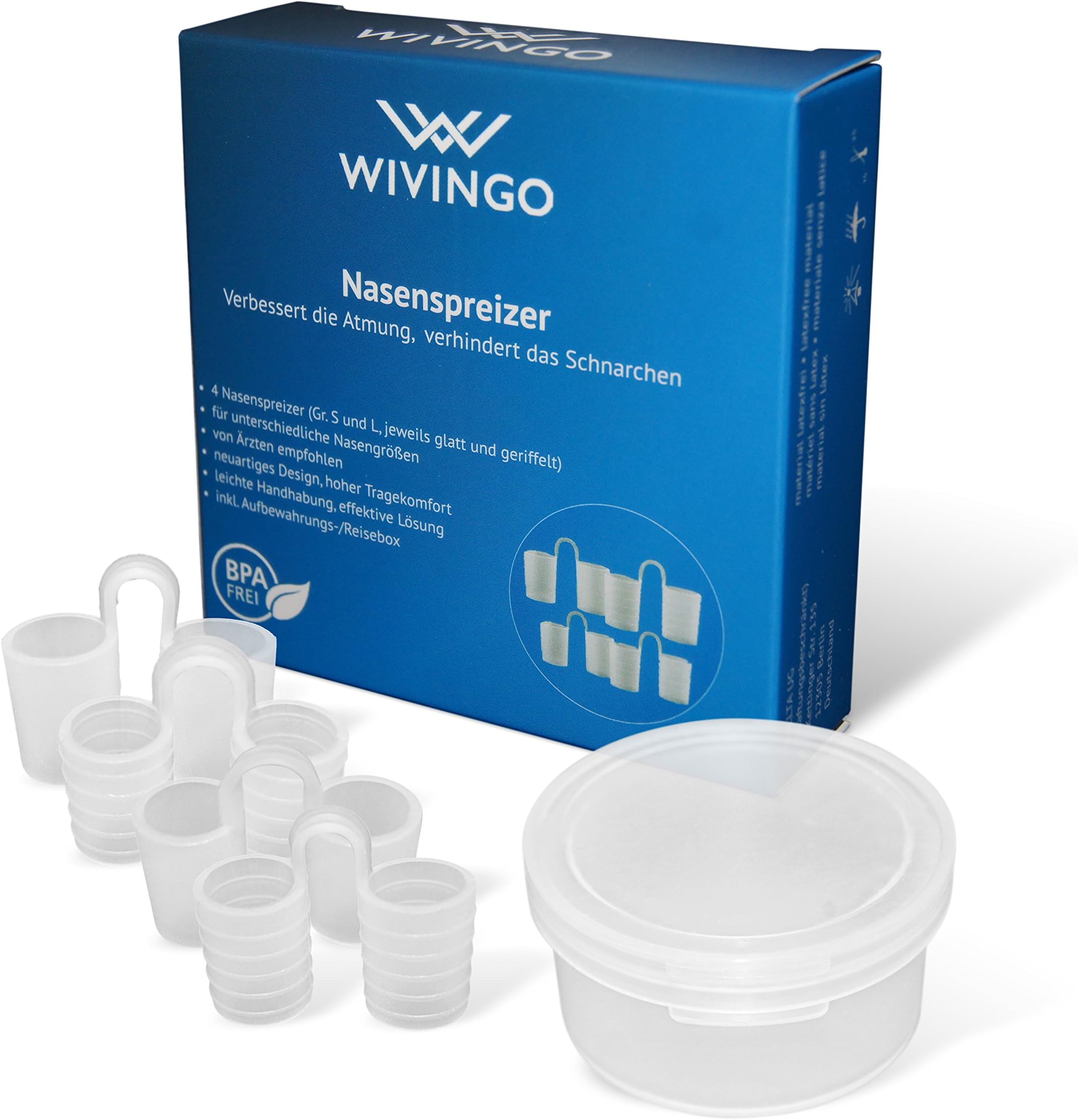 Premium Anti-Snoring-Device Recommended by Experts | 4 Snore Stopper in 2 Sizes (S, L) u. 2 Shapes (Smooth and grooved) | Incl. Storage Box