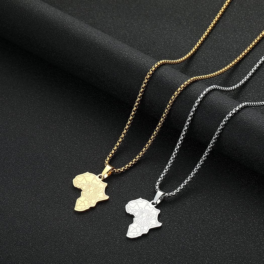 coadipress Stainless Steel Map of Africa Country Pendant Necklace For Men Women Hip Hop Personalized Leopard Head Africa Motherland Continent Outline Necklaces Jewelry Gift - Image 9