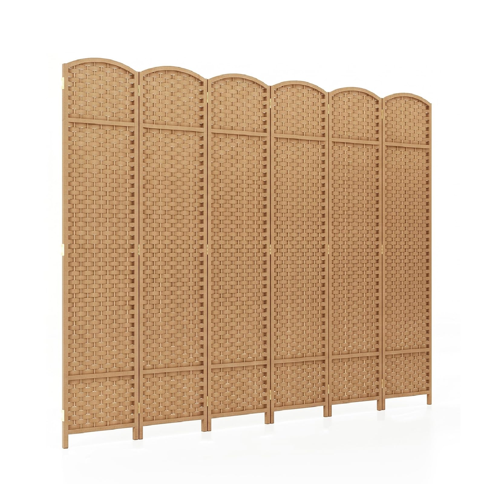 COSTWAY 6 Panel Folding Room Divider, Hand-Woven Wicker Freestanding Wall Privacy Screen Protector, Solid Wood Frame Paravent Partition Separator for Bedroom Living Room Office, 240x170cm (Natural)