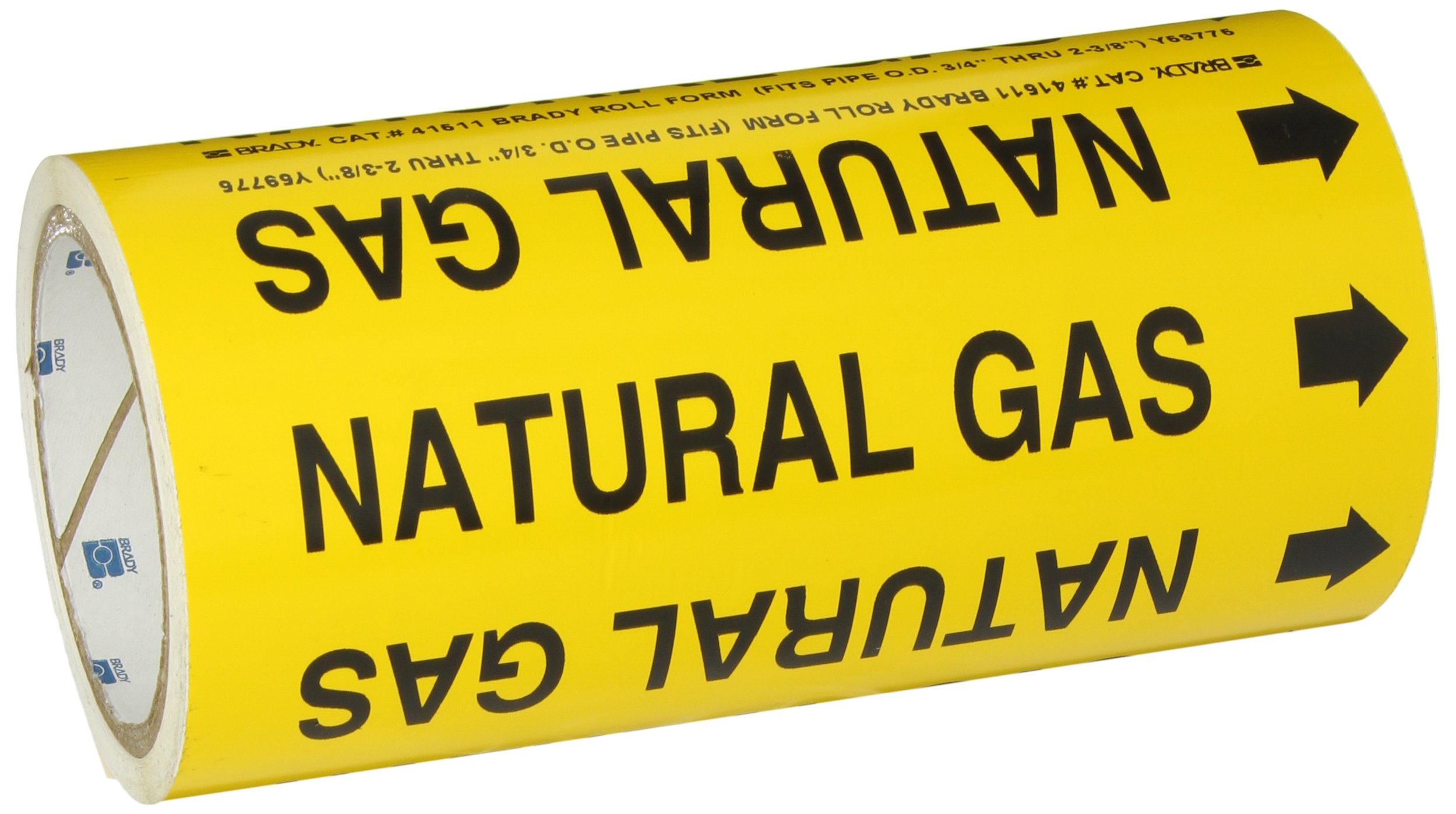 Brady 41511 Roll Form Pipe Markers, B-946, 8" X 30', Black On Yellow Pressure Sensitive Vinyl, Legend "Natural Gas"