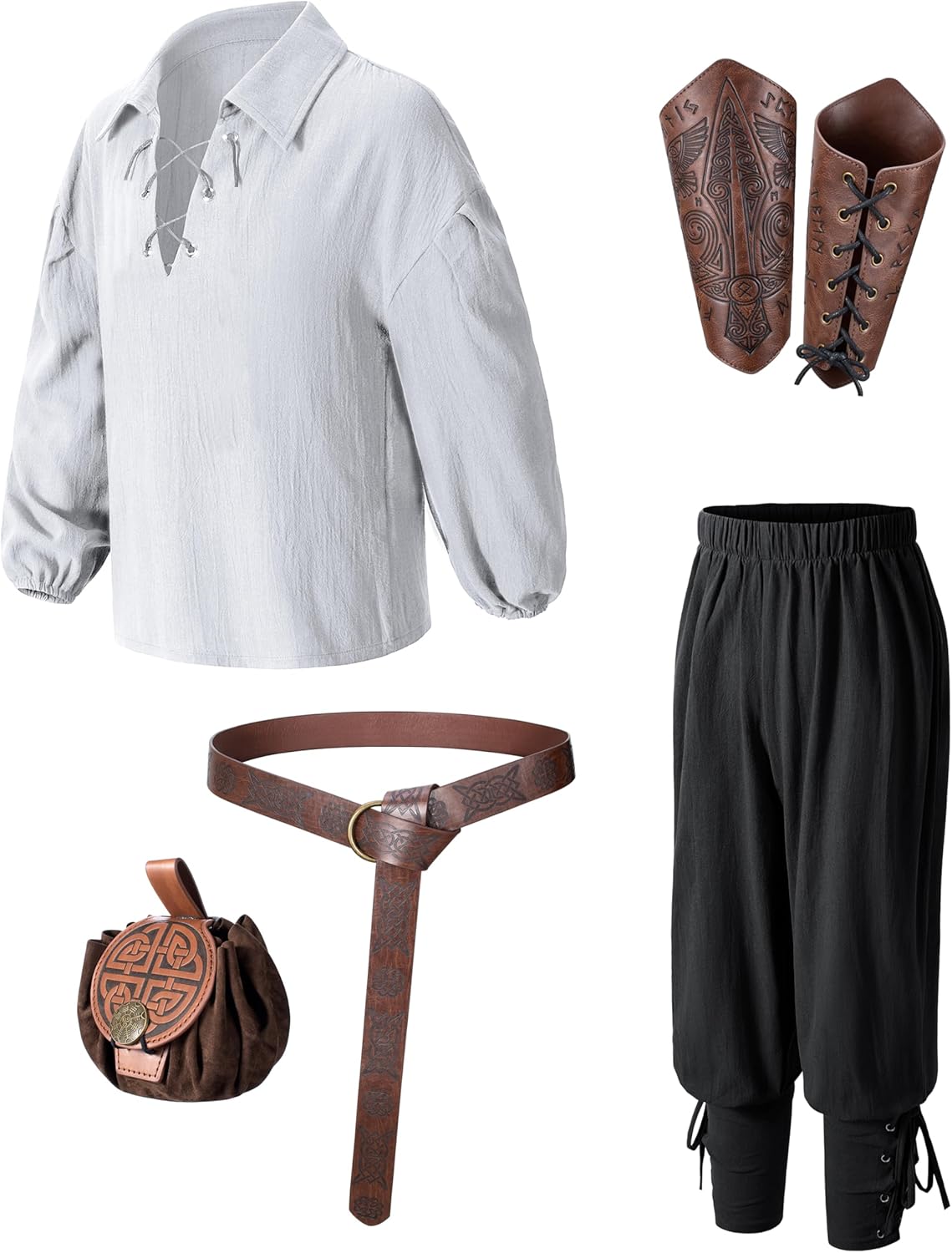 Kids Medieval Viking Pirate Renaissance Tunic Pants Accessories Costume for Boys Cosplay 3-14 Years