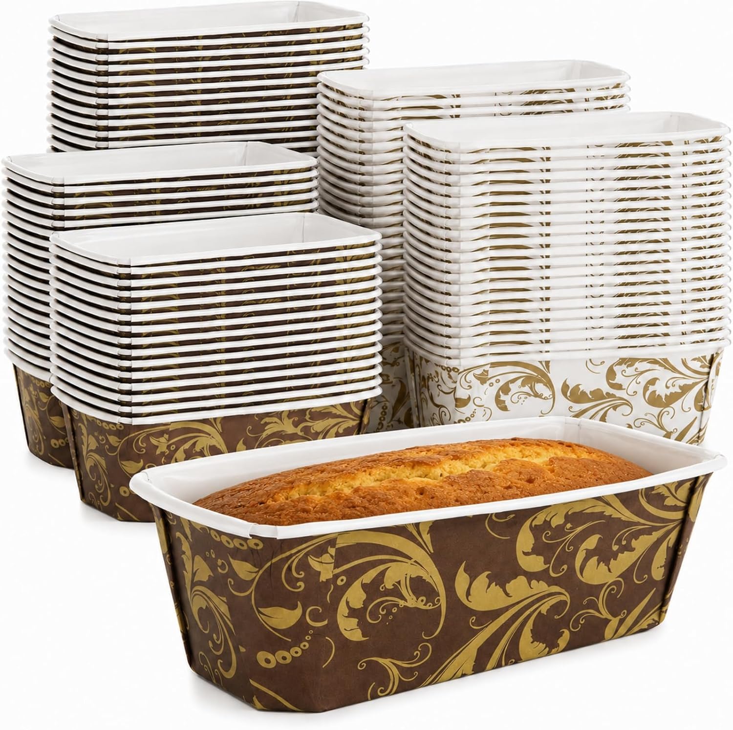 RHBLME Paper Loaf Pan, 100 PACK Disposable Loaf Pans Bakeable Grease Resistant Baking Cake Mold, Microwave Safe Freezer Safe Oven Safe, Kraft Pan Supply for Baking Bread Meatloaf Cake Sweets