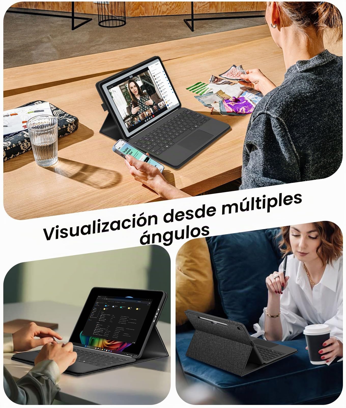 FINTIE Funda Protectora para Microsoft Surface Pro de 12 Pulgadas (2025), Cartera de visión multiángulo, Cubierta Trasera de TPU con Bolsillo y Soporte para lápiz Capacitivo, Compatible con Teclado