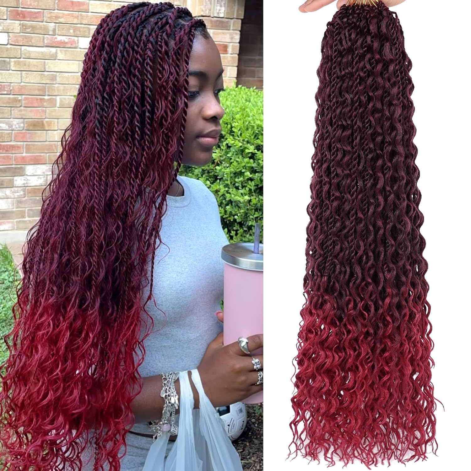 9 Packs 24 Inch Senegalese Twist Crochet Hair with Curls Pre-Looped Boho Island Twist Crochet Braids with Curly Ends Pre-Twisted Goddess Senegalese Twist for Women Braiding Hair Extensions 1B#