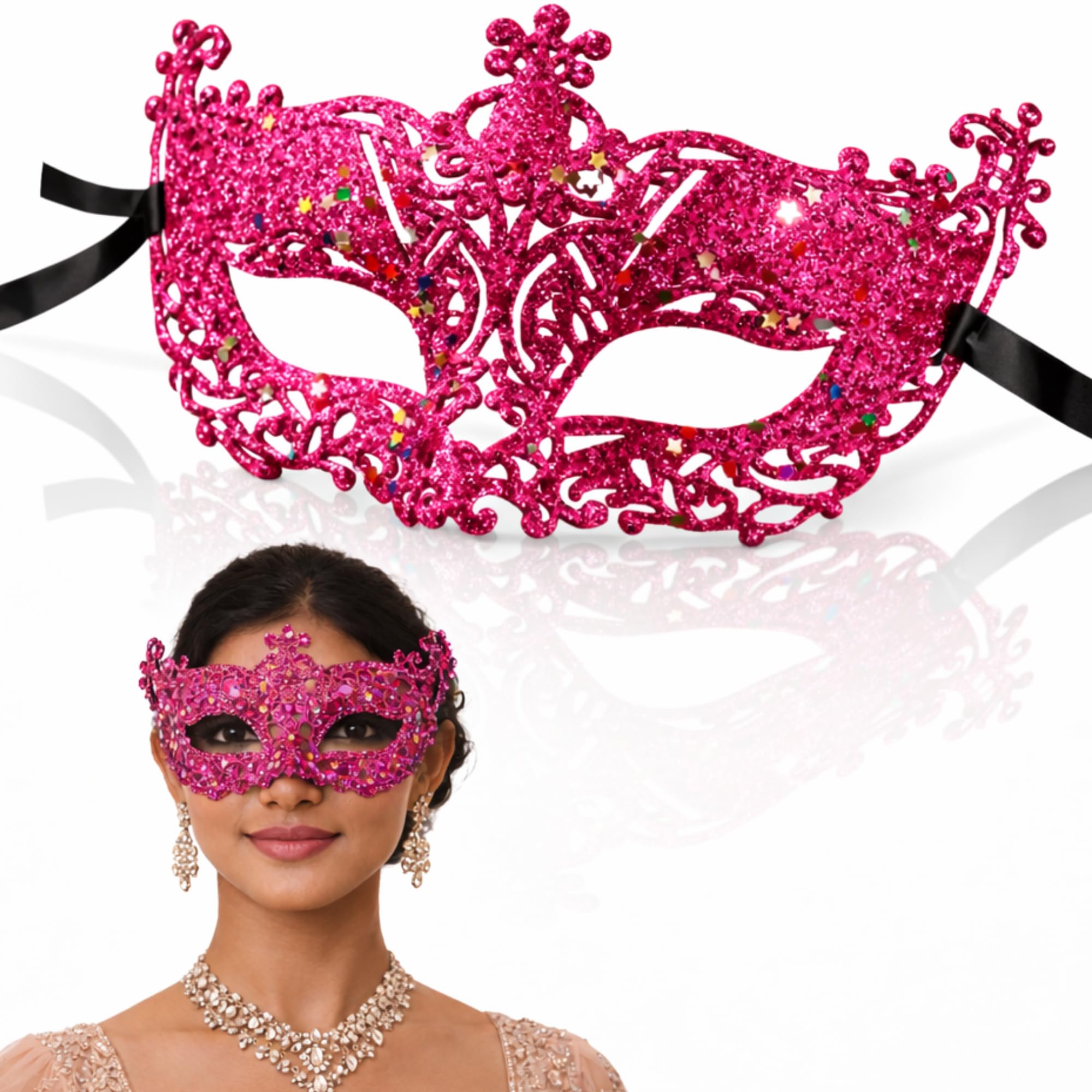 Wanna Party Glitter Fashion Eye Mask for Women|Masquerade Mask Eye Masks for Carnival Prom Ball Fancy Dress|Hot Pink Color|Pack of 1-picture-36