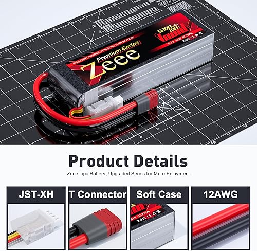 Miniatura 3 de Zeee Batería Lipo Serie Premium 3S 5200mAh 11.1V 100C Batería suave con conector T para RC Plane Quadcopter RC Avión RC Helicóptero RC Coche Camión