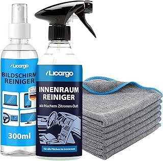 LICARGO Innenraum & Display Pflege Set – Innenraumreiniger 500ml, Bildschirmreiniger 300ml & 6 Mikrofasertücher 380 GSM – streifenfreie Cockpitpflege, klare Displays & schnelle Autopflege innen