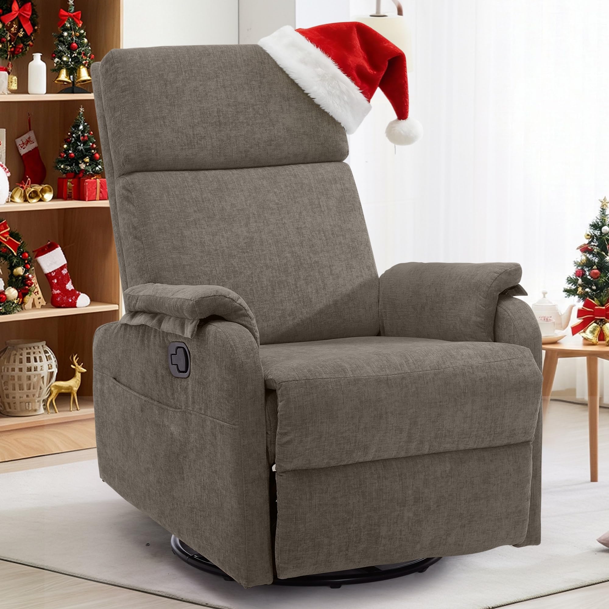 Recliner Chairs, Swivel Rocking Recliner Chair for Adults, Glider Rocking Chair, Small Nursery Recliner for Living Room, Reclining with Modern-Designed Armrests, Chenille, Brown