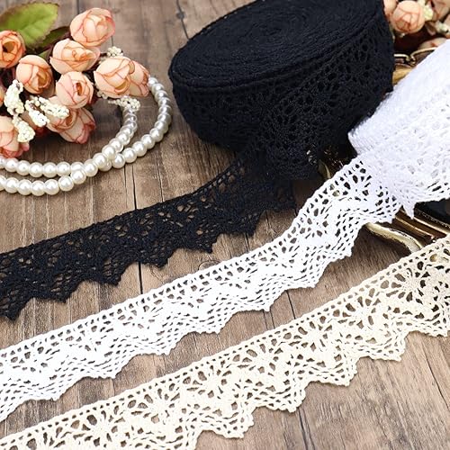 Miniatura 5 de Ribete de encaje de algodón beige  10 yardas, encaje de ganchillo para manualidades, envoltura de regalos, decoración de bodas, álbumes de recortes