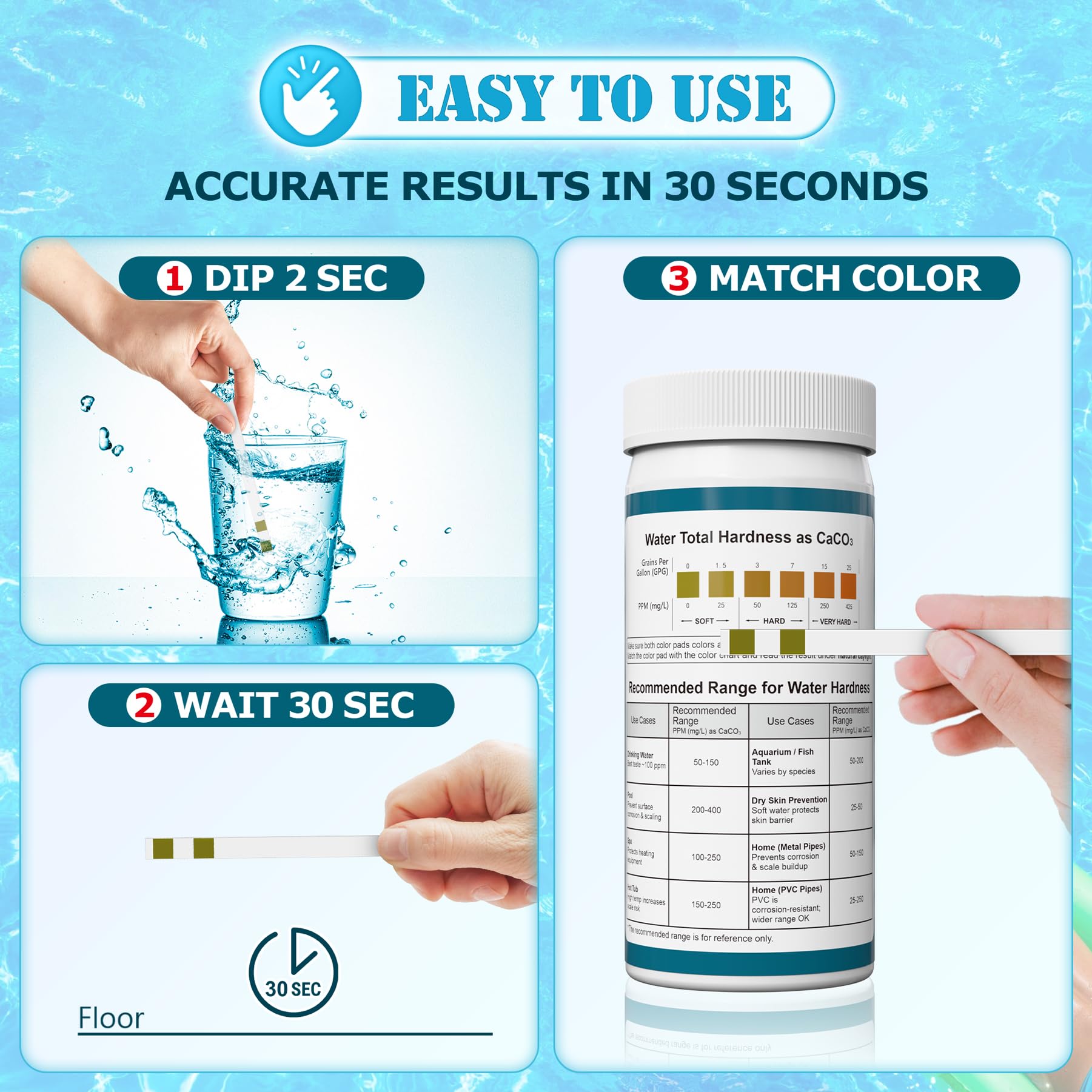 Kit de prueba de dureza del agua y tiras reactivas de agua dura
