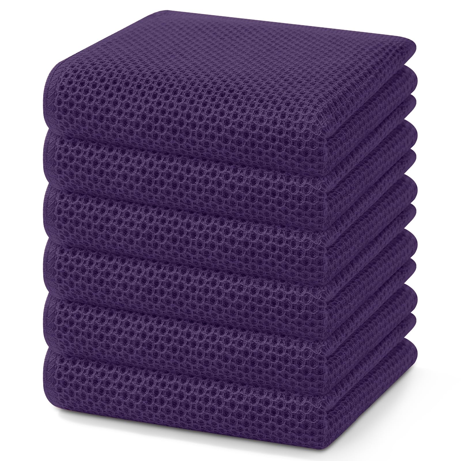 Homaxy 100% Cotton Waffle Weave Kitchen Dish Towels 6-Pack, Eggplant