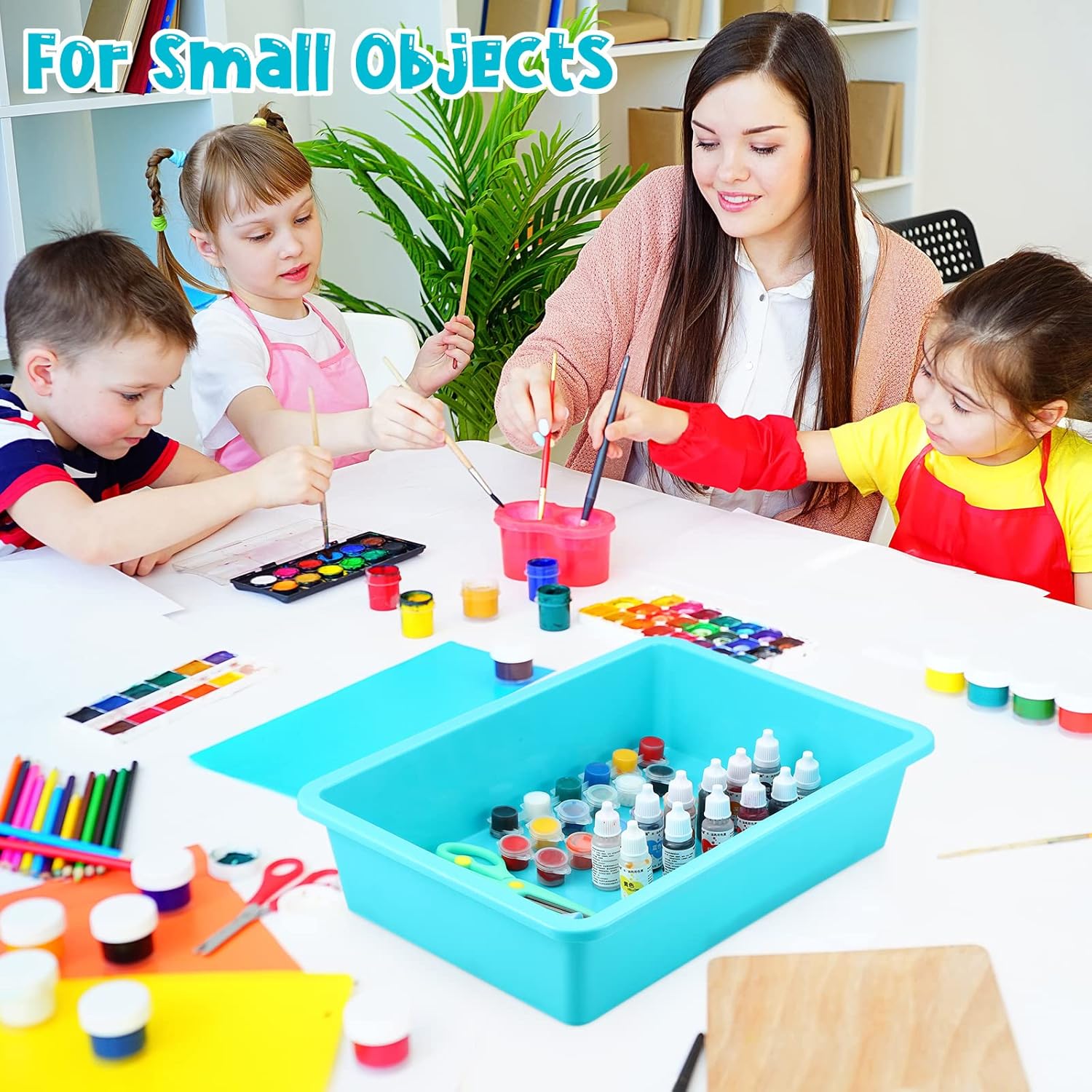 Kigley 16 Pcs Flat Storage Tray Organizer Bin Letter Size Paper Trays for Classroom Art Activity Plastic Stackable File Paper Organizer for Teacher Students School Office Book Organization