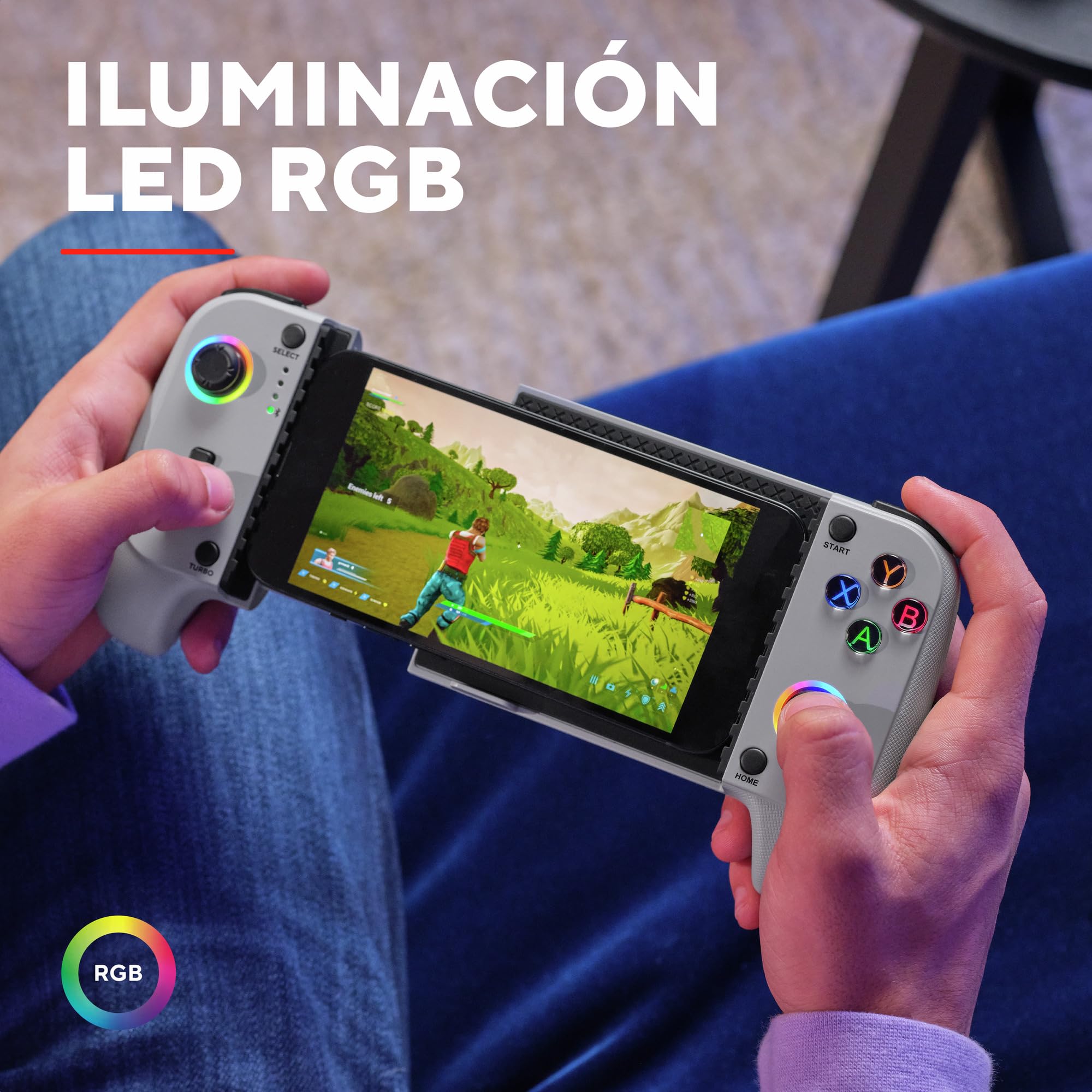 Trust GXT 735G Mylox Mando para Móvil Bluetooth, Iphone/Android / PS5 / Xbox, 12h de Juego, Doble Vibración, Iluminación LED RGB, Gamepad Inalambrico para Movil, Accesorios Gaming, Gris