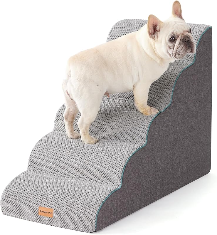Escada para Cães Pequenos Gardner Pet com 5 Degraus, Espuma de Alta Densidade e Capa Impermeável – 84 × 40 × 58 cm