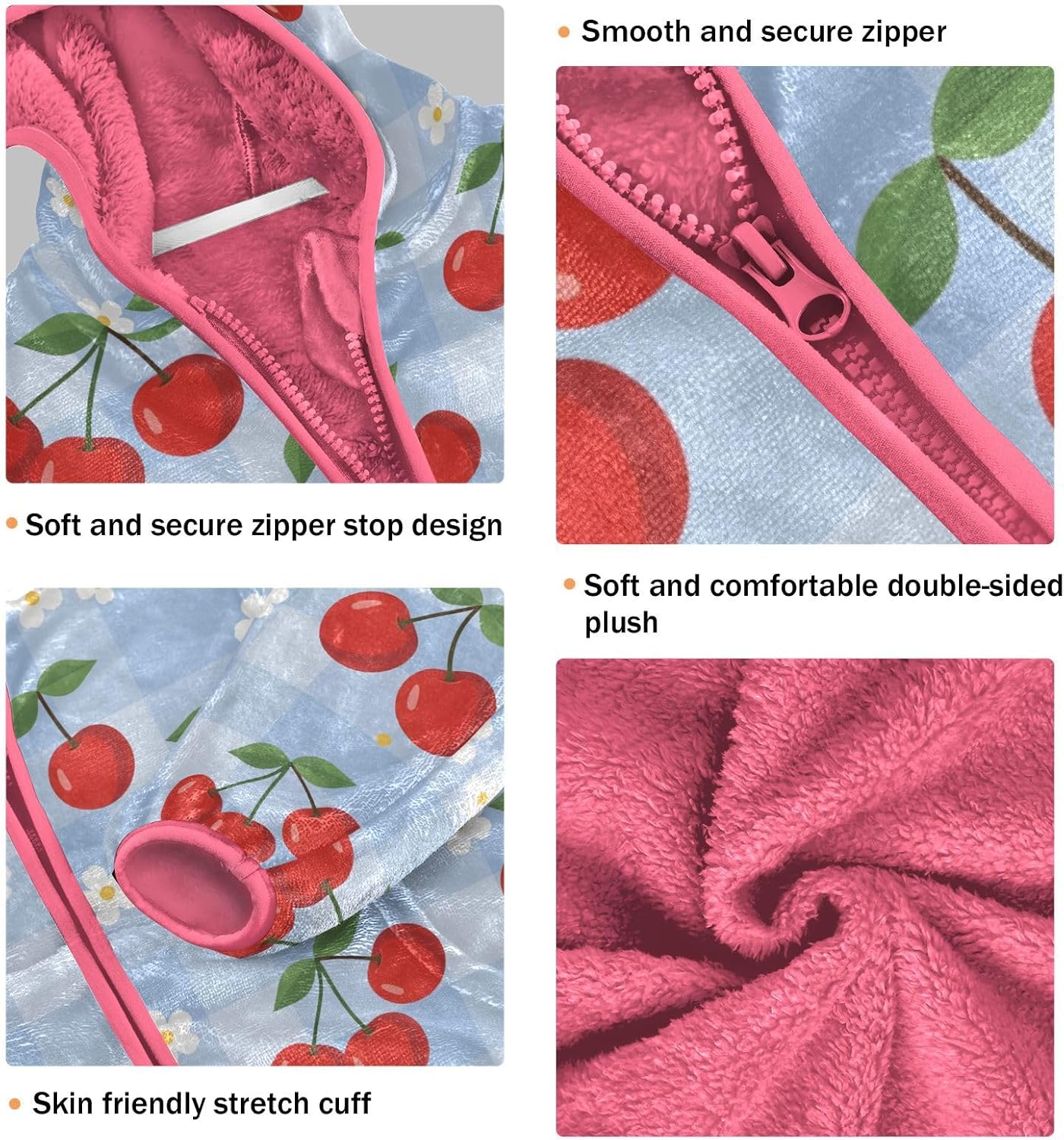 Girls Hoodie Outfit Red Cherry Pattern Zipper Sweatshirt Coat Fleece Jacket for Kids 3-10T