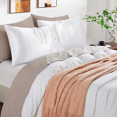 Miniatura 2 de HommxJF Fundas de almohada de satén con cremallera (20 x 26), juego de 2 fundas de almohada de tamaño estándar, funda de almohada de seda blanca