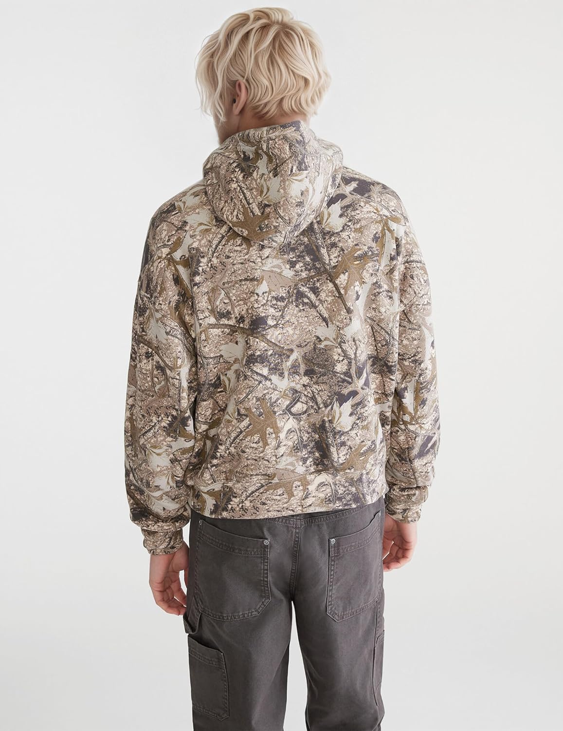 Mens Camo Hoodies Maple Leaf Print Oversized Hooded Sweatshirt Fleece Pullover Sweatshirts Long Sleeve with Pocket - Image 3